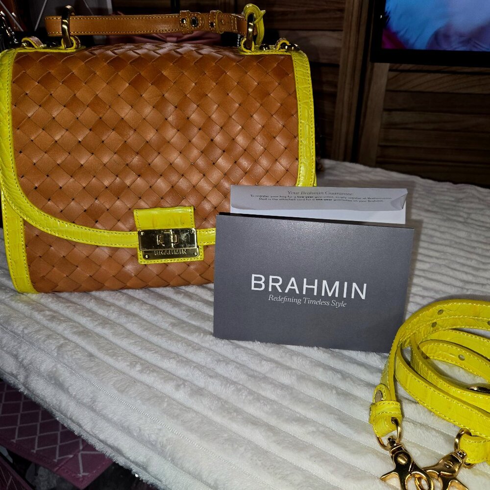 Brahmin Phoebe Citron Woven Leather Bag